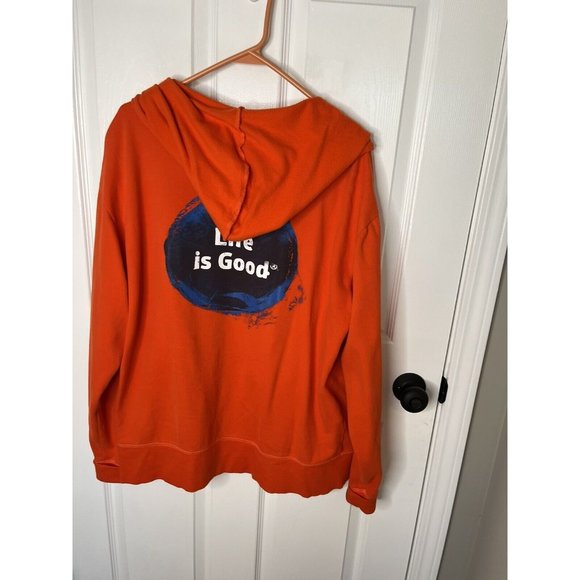 Life Is Good Men's Hoodie Size L Orange Full Zip Large Logo On Back - Picture 4 of 7